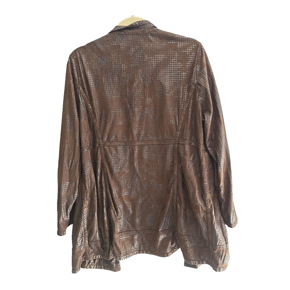 Chico's Travelers Brown Geometric Open Front Long Sleeve Jacket Womans Size LG - Picture 2 of 5